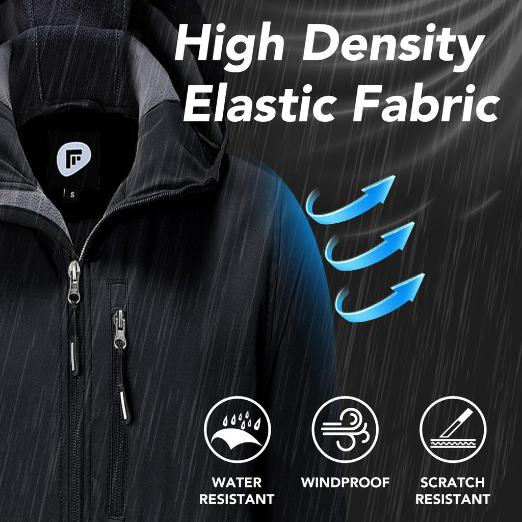 Garemcy Men's Insulated Softshell Jacket Water Resistant Lightweight Fleece Lined Windbreaker with Hood
