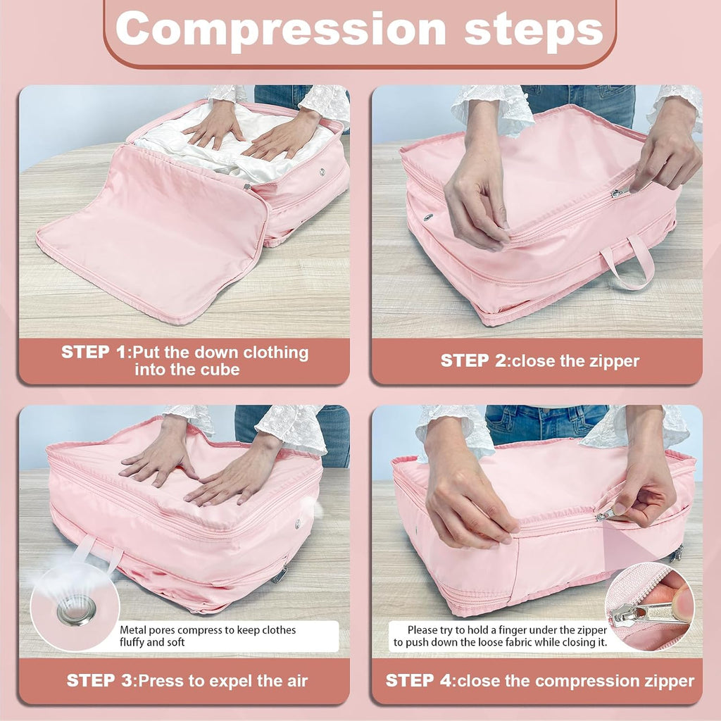 Packing Cubes for Travel Packing Organizers Compression Travel Cubes, Pink