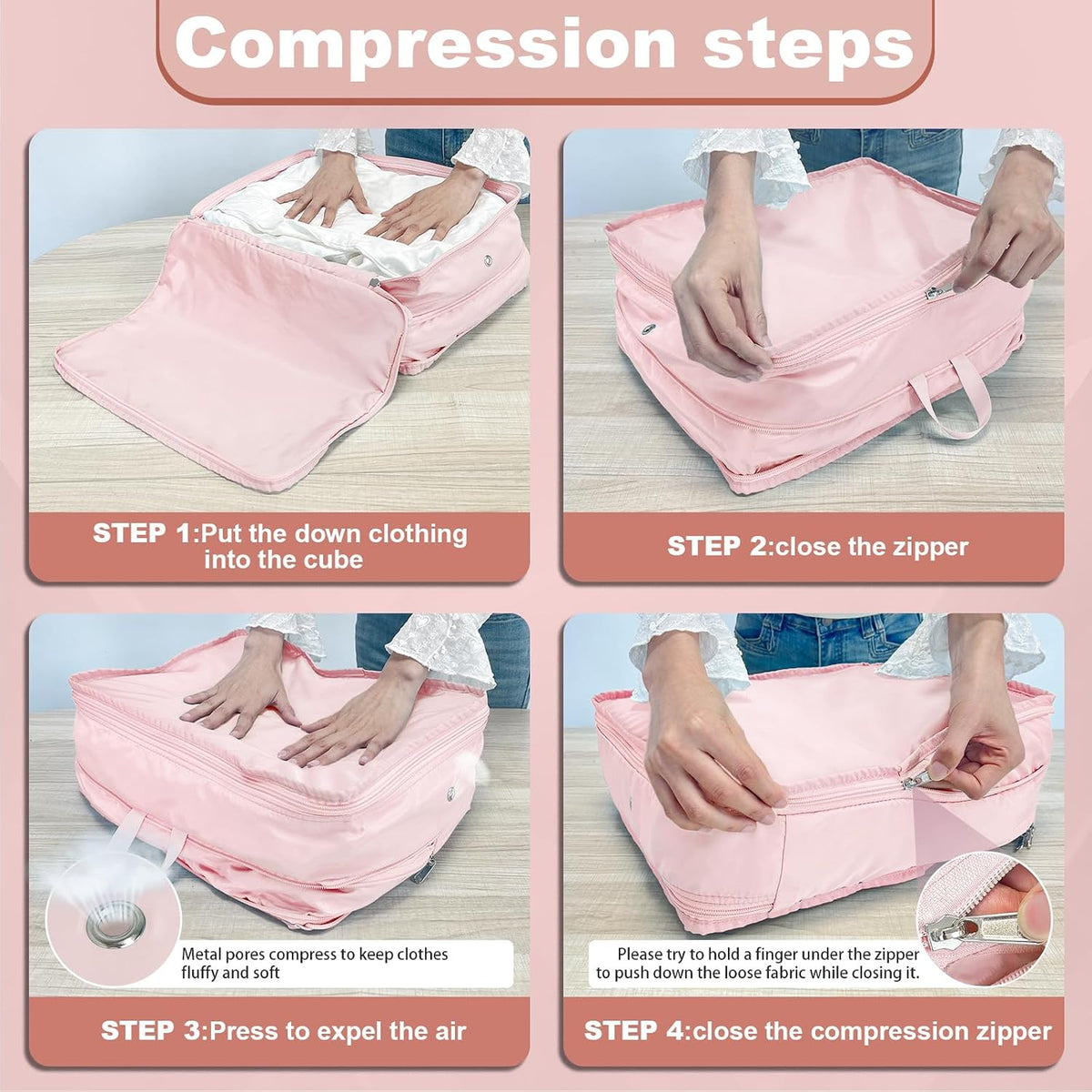Packing Cubes for Travel Packing Organizers Compression Travel Cubes, Pink