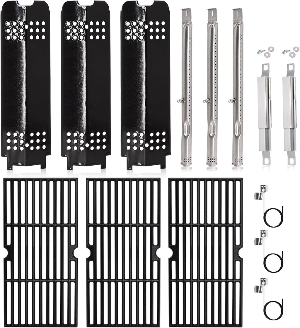 Hiorucet Grill Grates & Heat Plate Kits for Charbroil Gas2coal Grill Parts 463370519, 463370516, 463340516, 463336818, 463370518, 466370516, Cast Iron Cooking Grid Grates, Heat Shield Tent Deflectors.