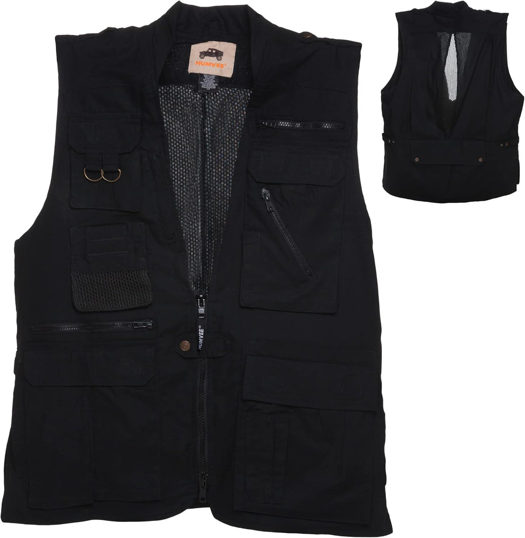 Humvee Safari Photography Vest for Men, Women, Unisex - Vest for Hunting, Fishing, Camping, Travel, Hiking, Outdoor - 100% Cotton, Black, XXX Large