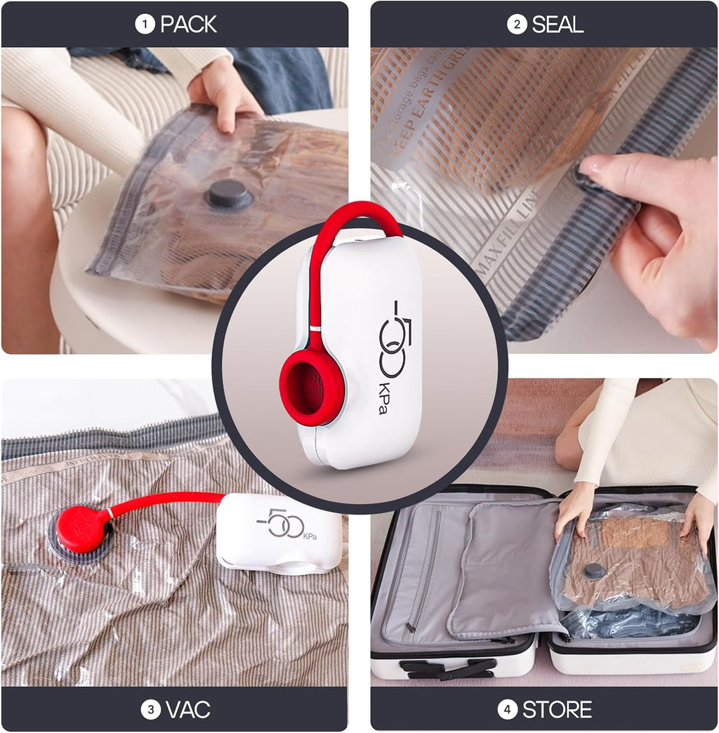 VMstr 9-Pack Vacuum Seal Bags for Clothing Travel, Carry-on Size for Luggage Compression Packing, Space Bags with High Pressure Electric Pump (DC Power)