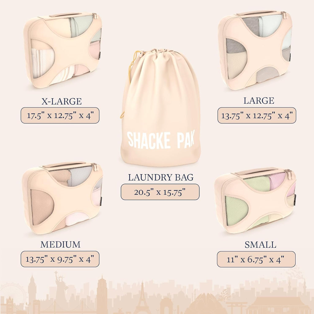 Shacke 5 Set Packing Cubes for Travel with Laundry Bag (Cream)