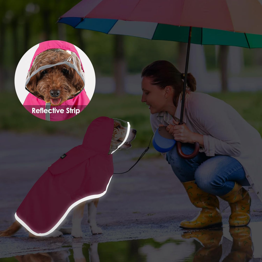Lukovee Dog Raincoat, Waterproof Rain Jacket, Clear Hood & Reflective Rim