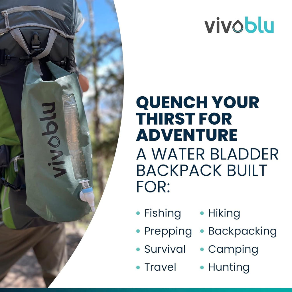 Vivoblu 10 Liter Water Bladder Backpack - Hydration Filtration Purifier Bag for Vivoblu Core Family Filter - Portable Purifying Pack for Backpacking, Hiking, Camping, Prepping, Survival - Army Green