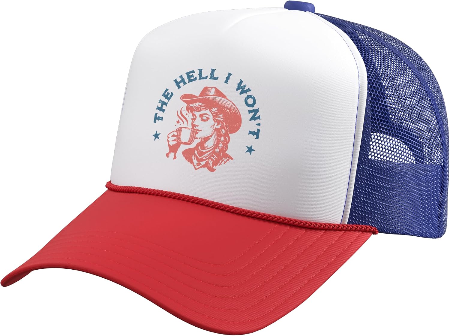 The Hell I Won't Cowboy Hat Country Vintage Coffee Cowgirl Trucker Hat with Adjustable Mesh Back