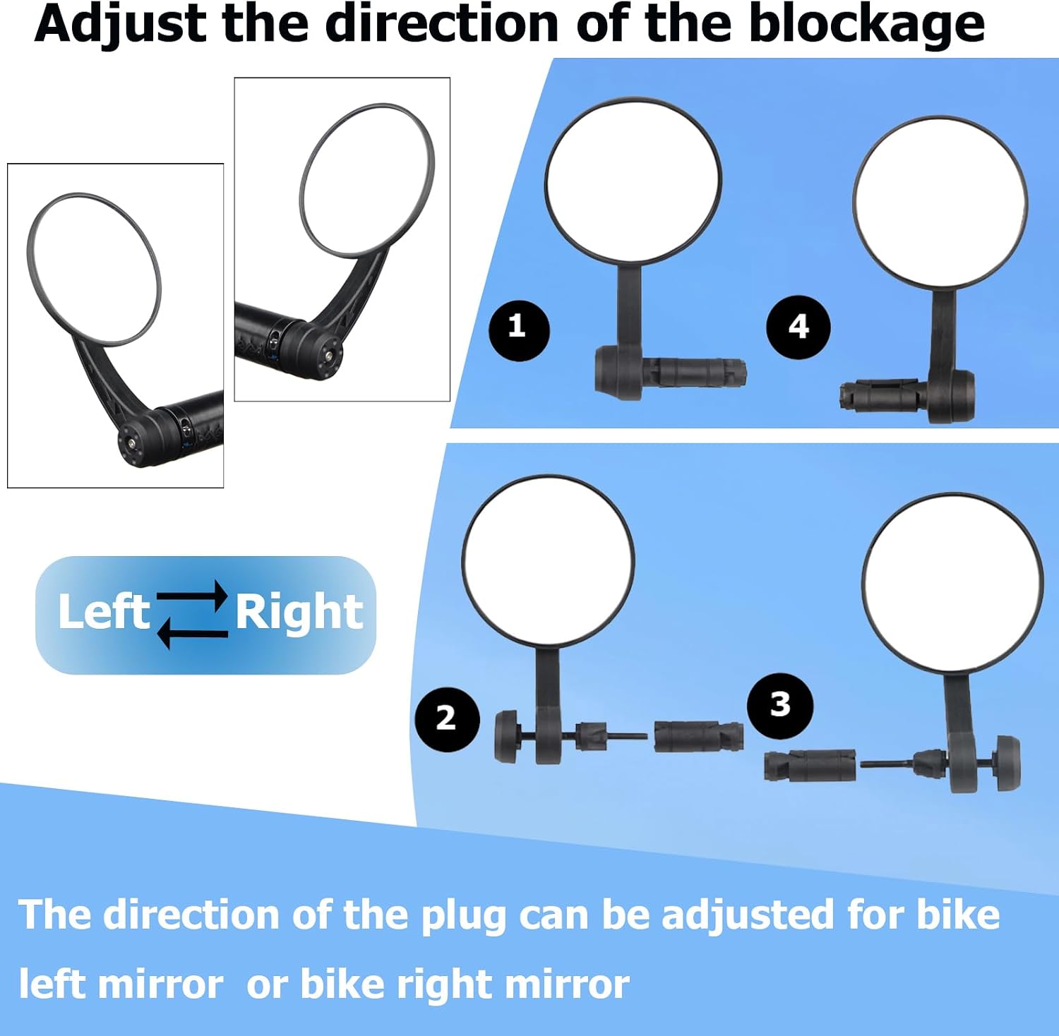 Bike Mirror Handlebar End Mount,Rotatable And Adjustable ebike mirror Wide Angle Bicycle Safe Clear E-Bike Glass Slight convex Shockproof Bike Rear View Mirrors