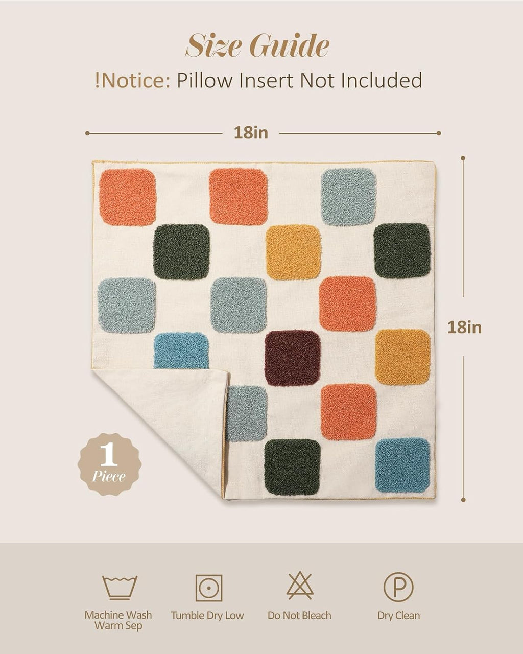 Embroidered Throw Pillow Cover 18x18 Inch, Colorful Plaid