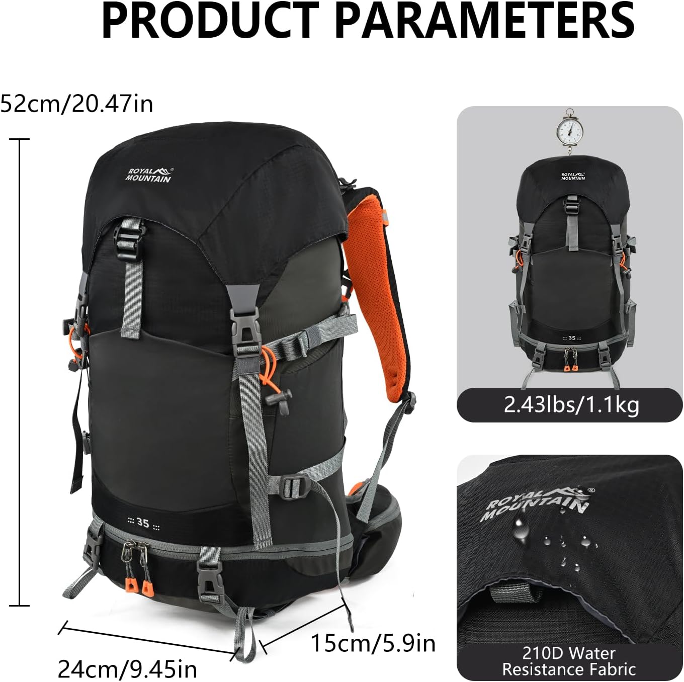 Hiking Backpack for Women Men,30+5L Waterproof Camping Backpacking Backpack | Lightweight Hiking Backpacking Packs for Outdoor Traveling Trekking,35L Internal Frame Backpack with Rain Cover