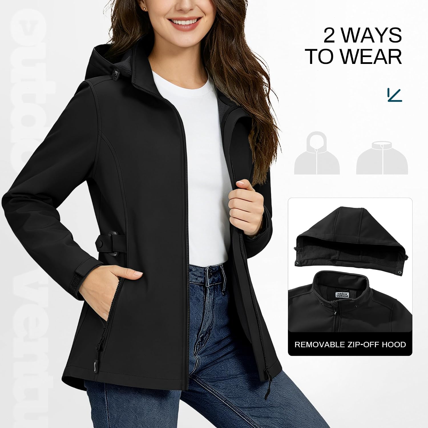 Outdoor Ventures Women's Fleece Lined Rain Jacket Waterproof Softshell Coat