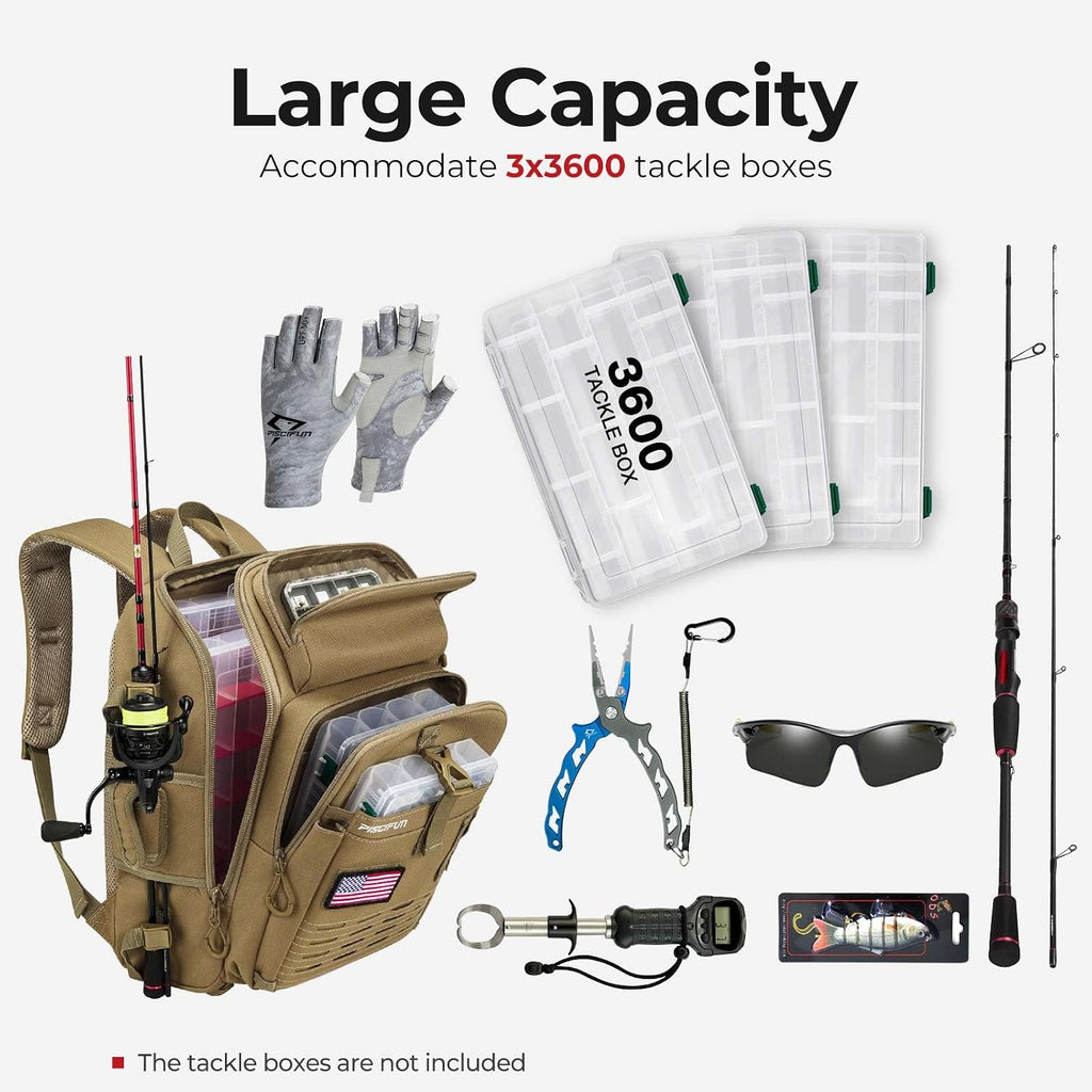 Piscifun Fishing Tackle Backpack, Rod & Gear Holder, Water-Resistant