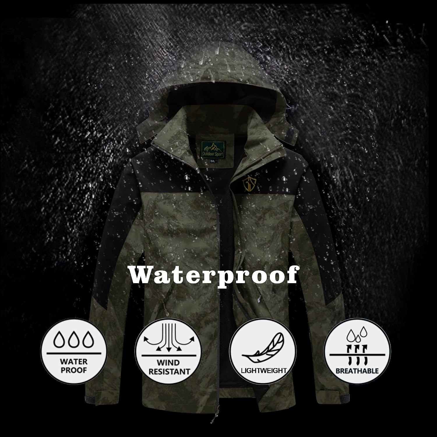 GIISAM Rain Jacket for Men, Mens Waterproof Raincoat Lightweight Rain Jackets Outdoor Rain Coat Windbreaker with Hood