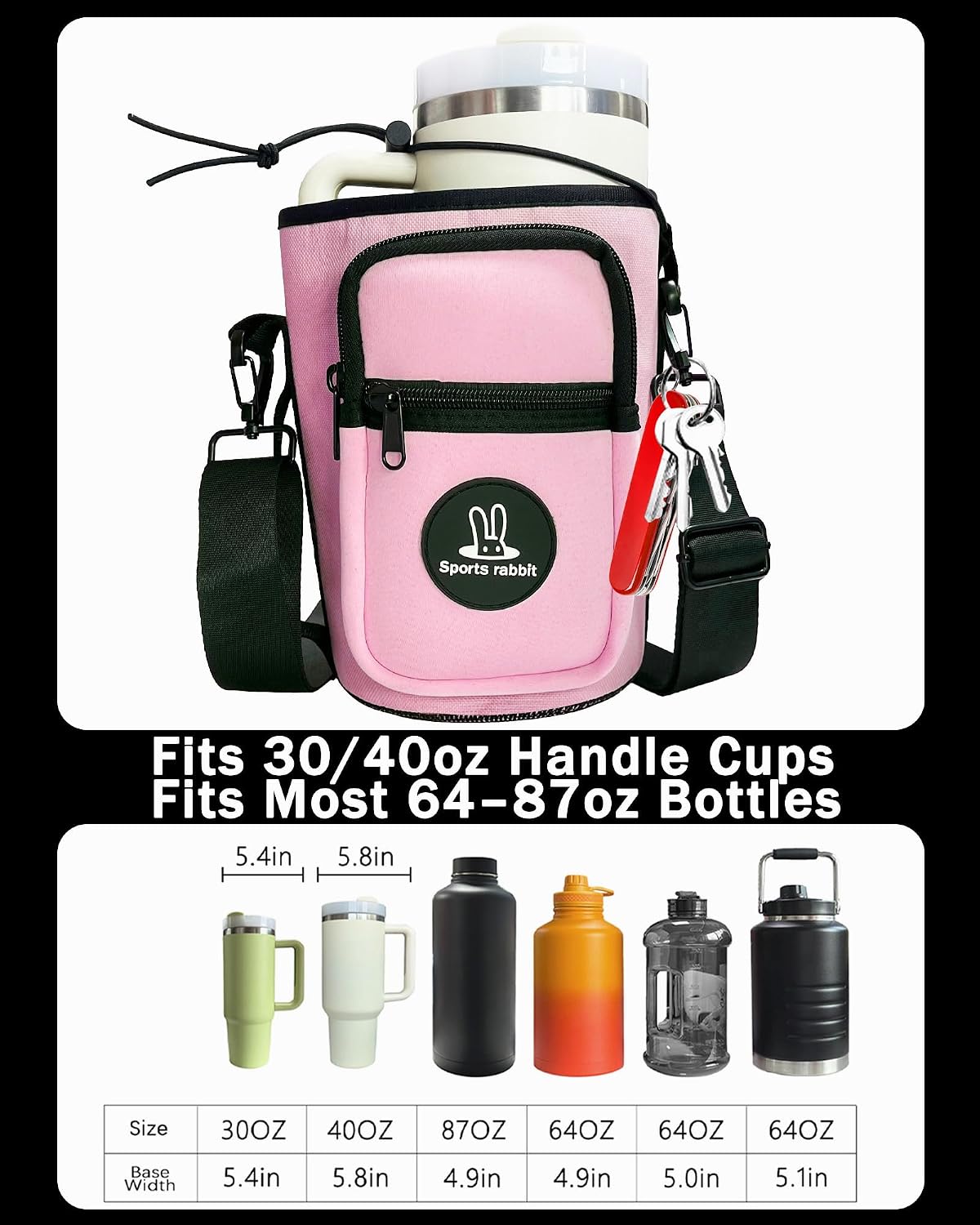 Sports rabbit Universal Water Bottle Holder with Strap & Phone Pocket