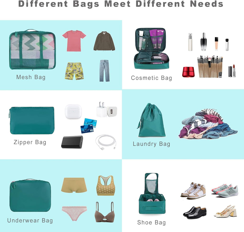 BAGAIL 8 Set Packing Cubes Luggage Packing Organizers for Travel Accessories-Aqua Color