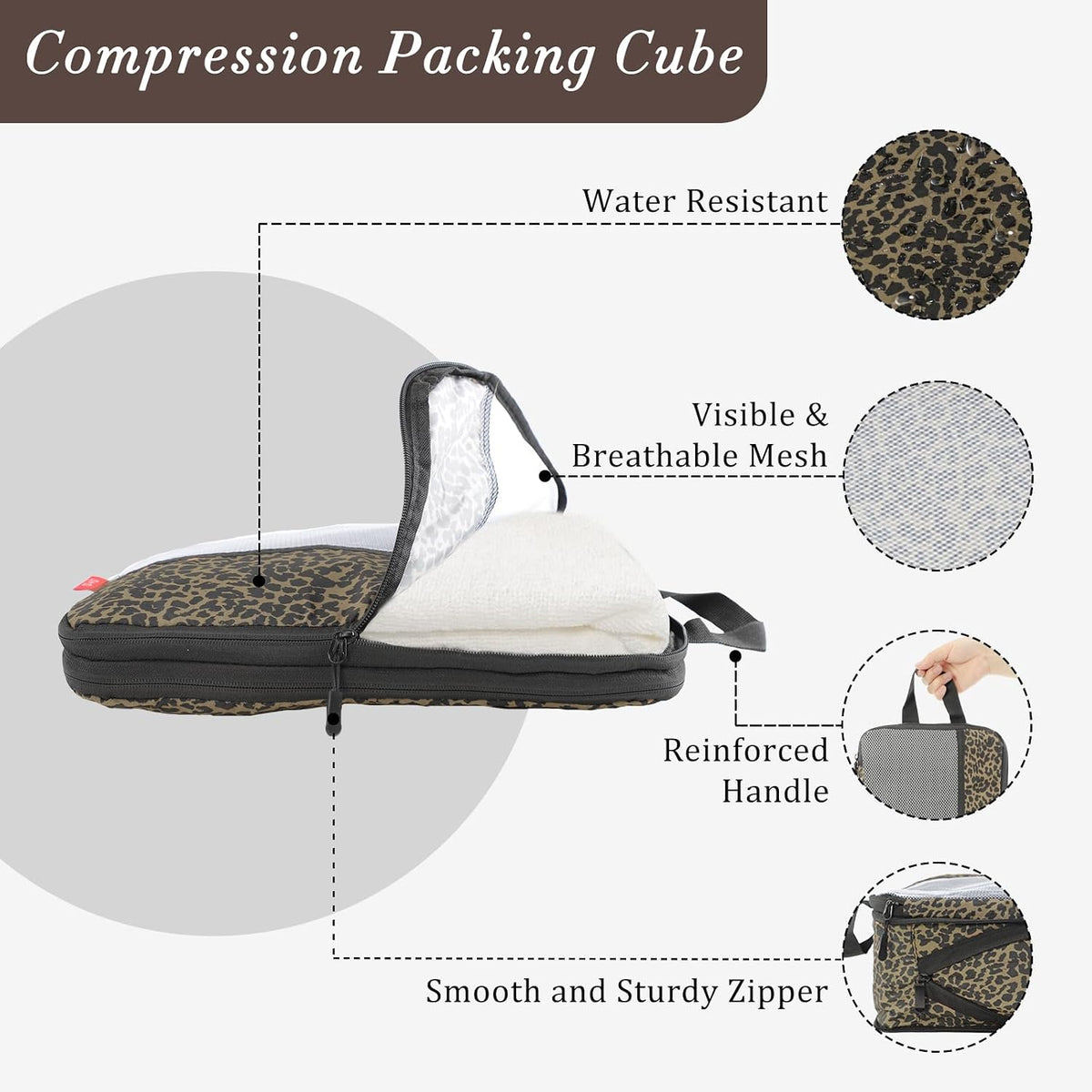 U+U 4 Set Compression Packing Cubes - Ultralight Travel Cubes (Leopard)