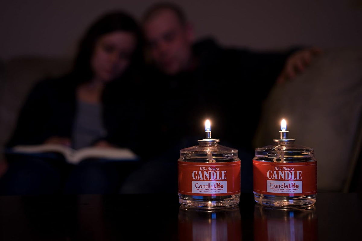 Candlelife Emergency Survival Candle (Set of 4) - 115 Hours Long Lasting Burning Time - Great Source of Light for Blackout, Camping, Fishing and Hunting - Smoke & Odor-Free | Clear Mist