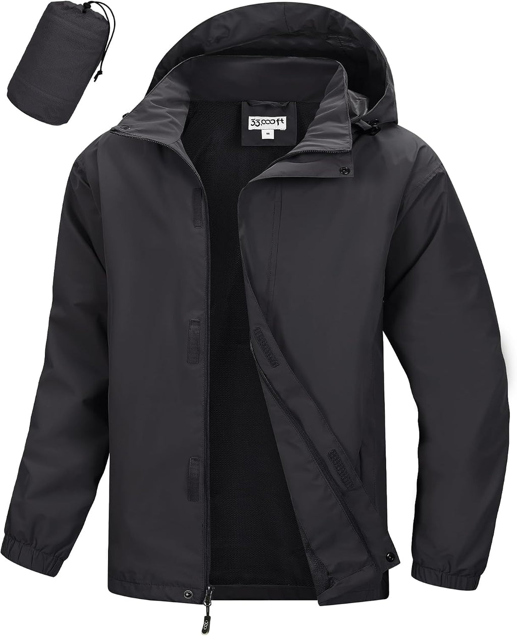 33,000ft Men's Waterproof Rain Jacket Packable Lightweight Hood Rain Shell
