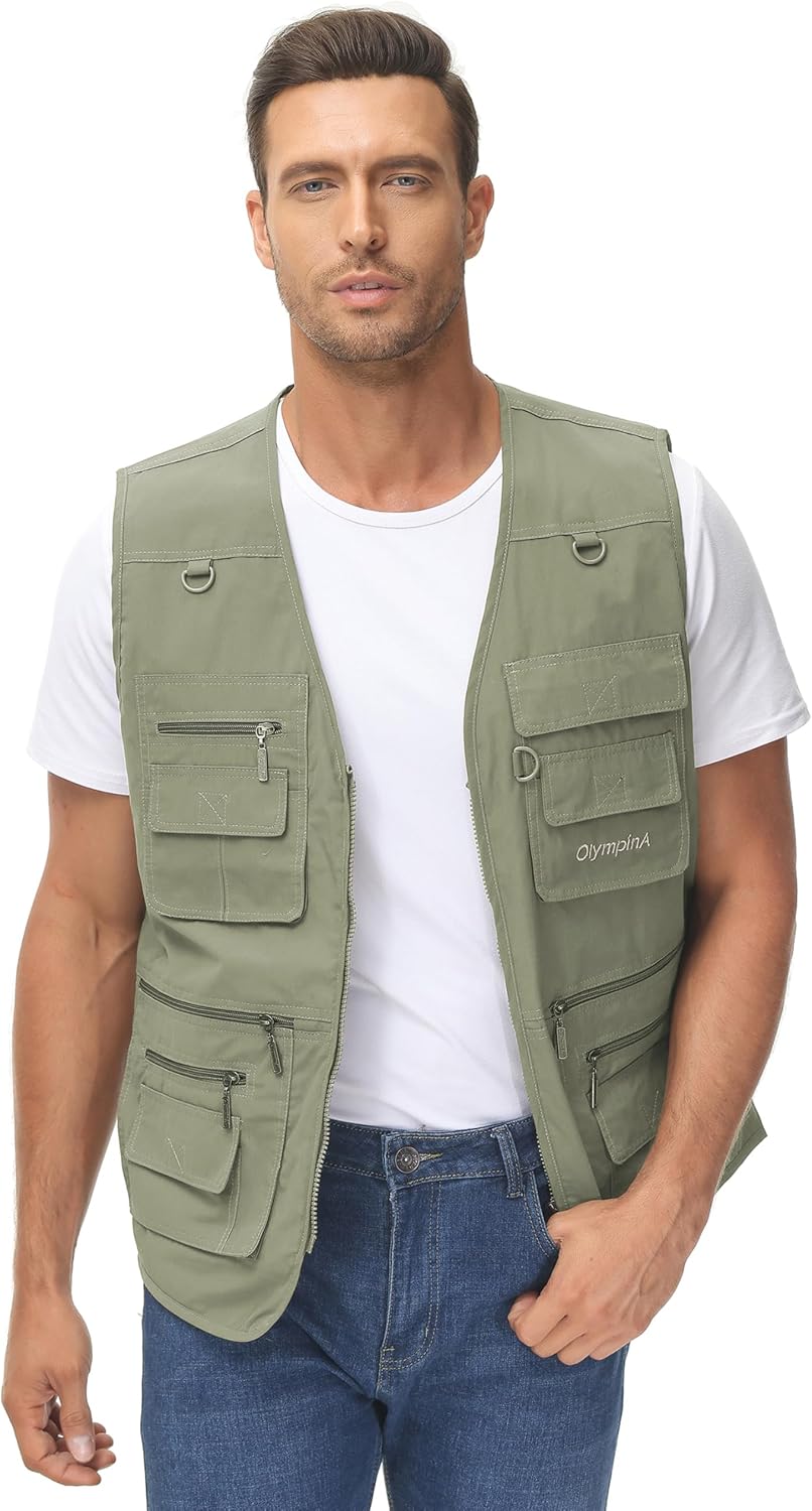 Lentta Men's Fishing Vest Summer Outdoor Lightweight Work Photo Vest 16 Pockets