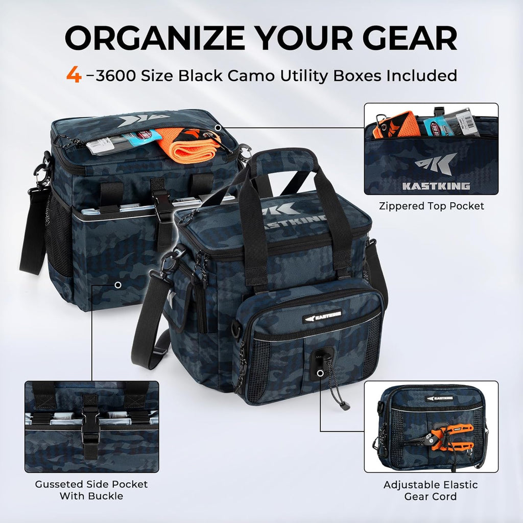 KastKing BaitSpace Tackle Bag with Removable Bait Binder, 4 Tackle Boxes