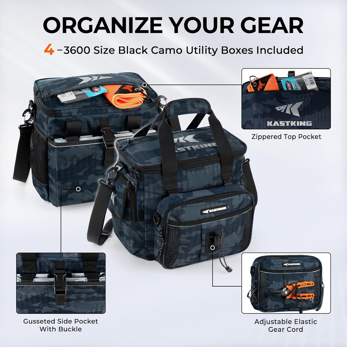 KastKing BaitSpace Tackle Bag with Removable Bait Binder, 4 Tackle Boxes