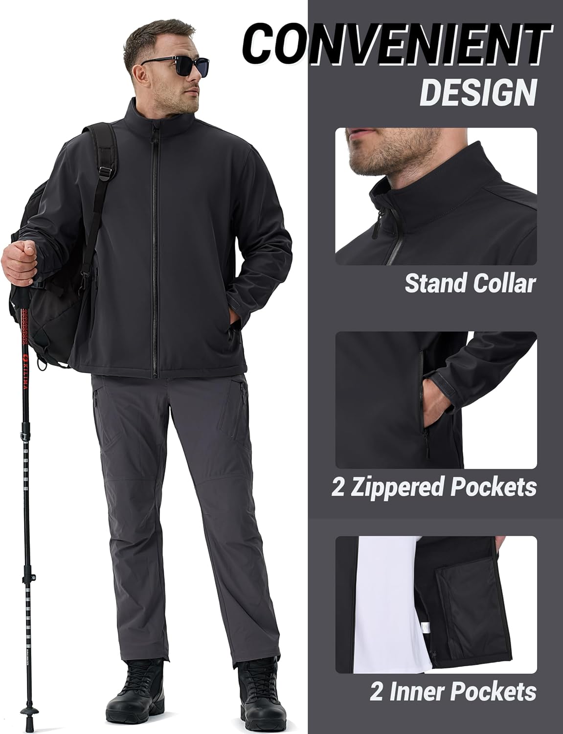 TACVASEN Men's Lightweight Softshell Waterproof Fleece Windbreaker Jacket