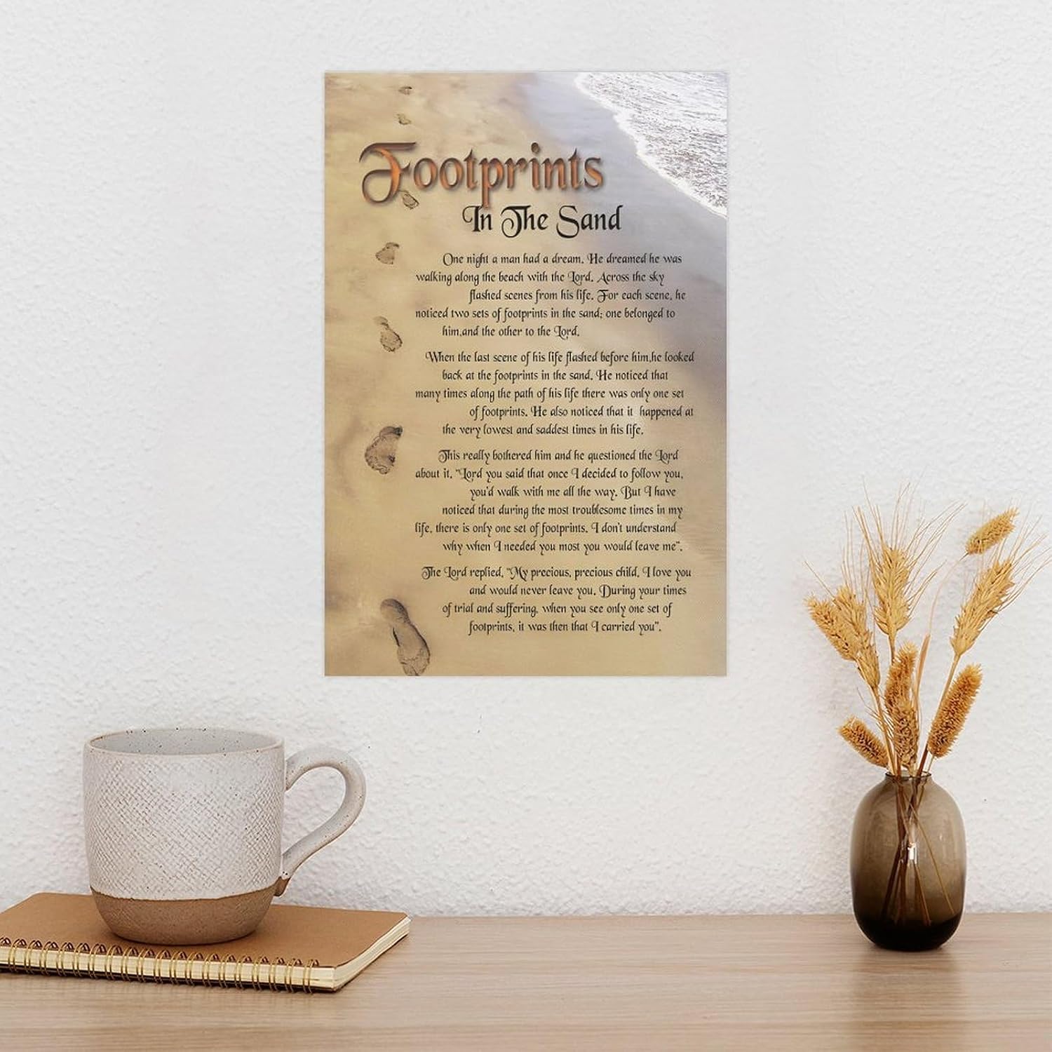 Footprints in the Sand Religious Canvas Wall Art Posters, Inspirational Beach Sunset Poem Print Poster (Unframed 24x36inch, Footprints(3))