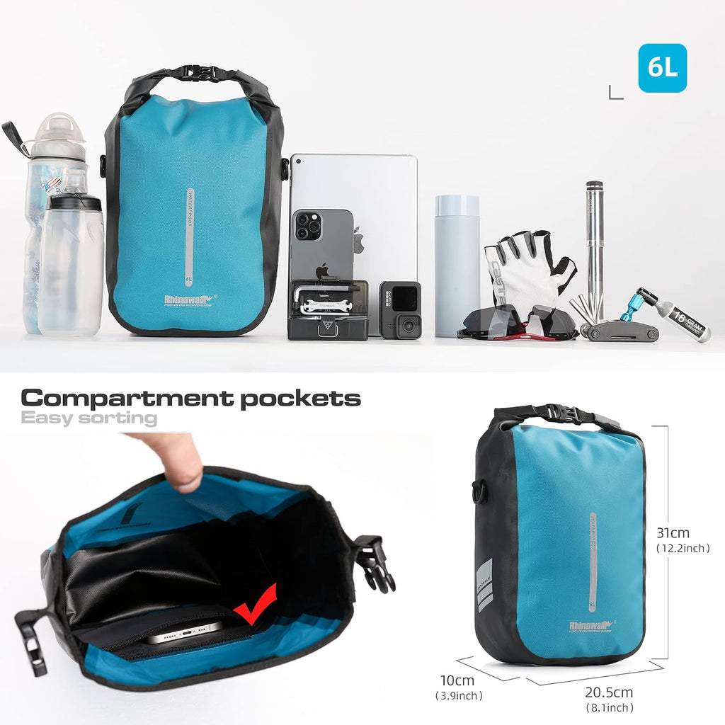 Rhinowalk Bike front fork Waterproof Bag Bike Pannier Bag Saddle Bag Fork Bag Rack Bicycle Bag Shoulder Bag for E-Scooter Mountain Bike Accessories [Blue 6L]