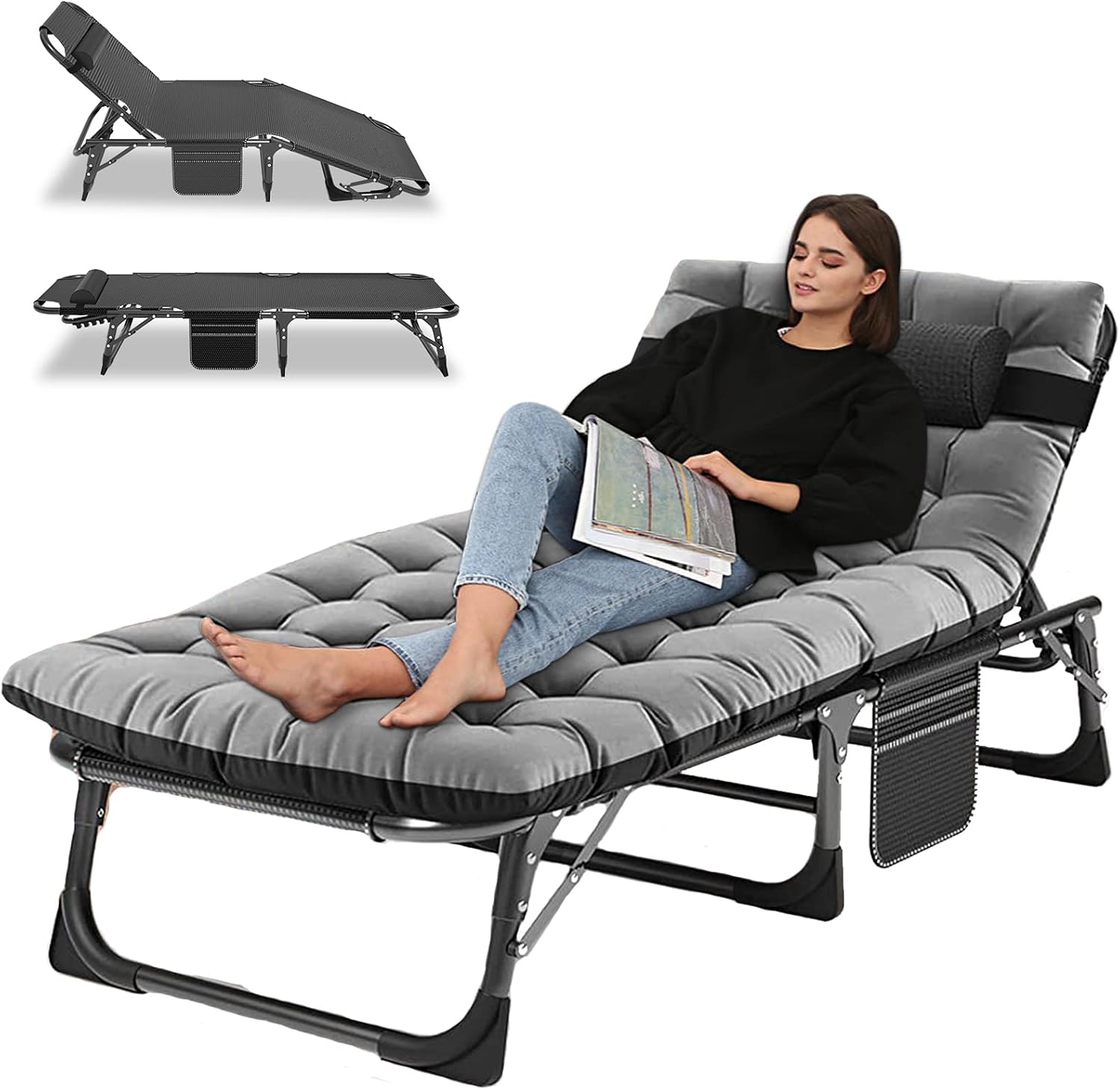 LILYPELLE Portable Folding Camping Cot with Mattress and Pillow for Adults