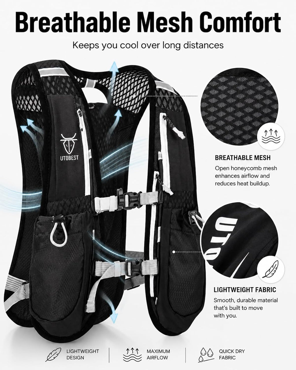 UTOBEST Running Vest Lightweight Hydration Vest Pack 5L UTR104