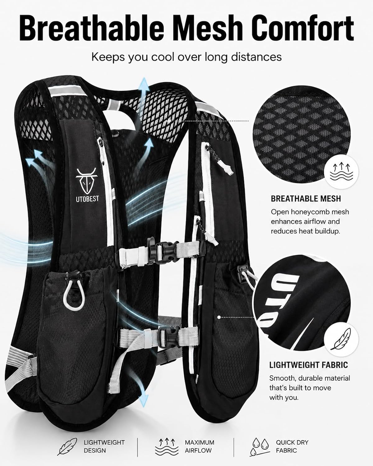 UTOBEST Running Vest Lightweight Hydration Vest Pack 5L UTR104