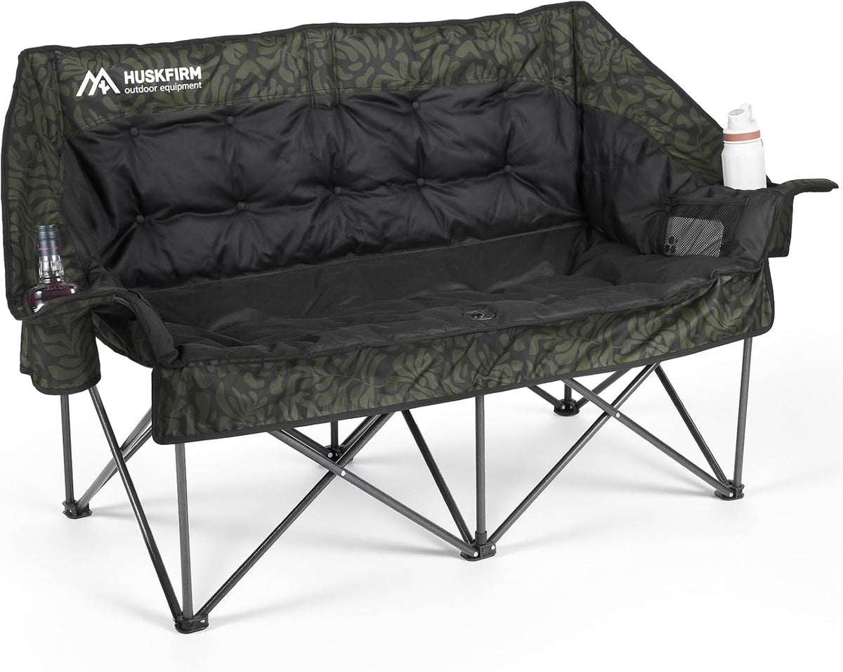 Oversized Double Camping Chair Padded Camping Chair for Adults,Green Leaves