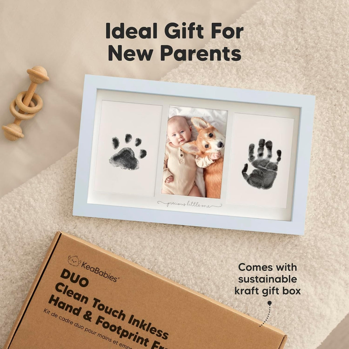 Inkless Hand and Footprint Kit, Boy Girl Newborn Keepsake (Mist Blue)