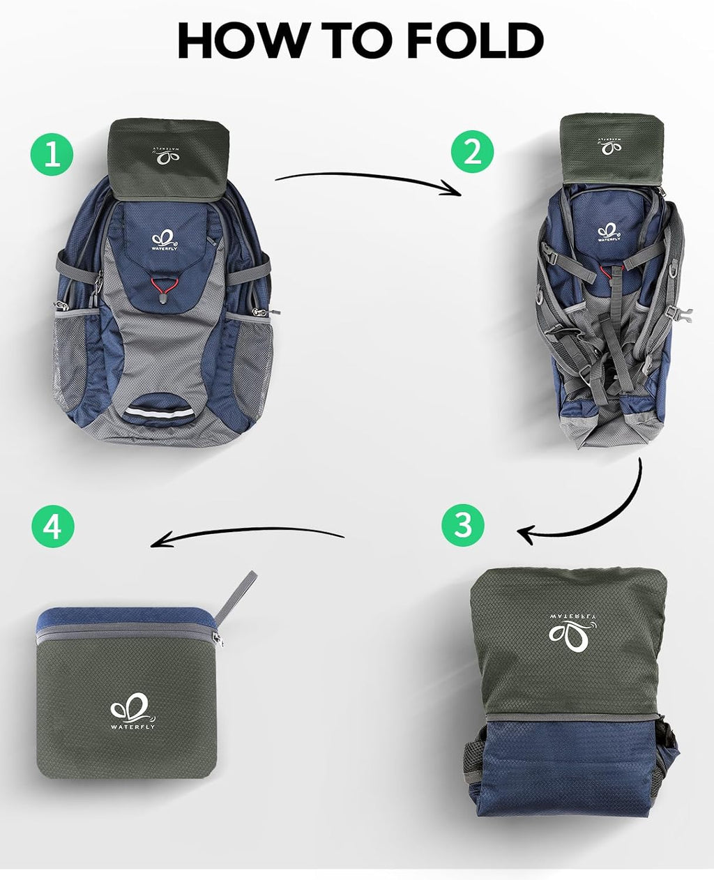 WATERFLY Lightweight Packable Hiking Backpack, 30L Day Pack Blue