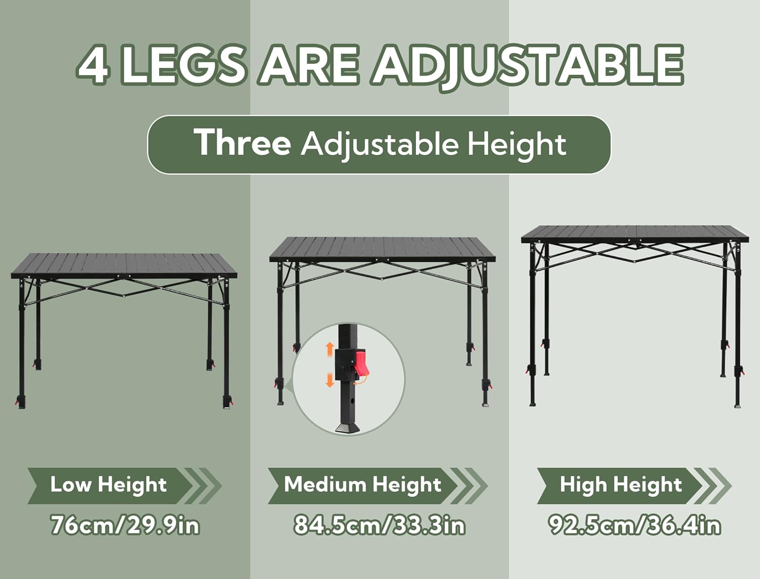 Portable Outdoor Adjustable Height Camping Table, Large for 2-6 Person