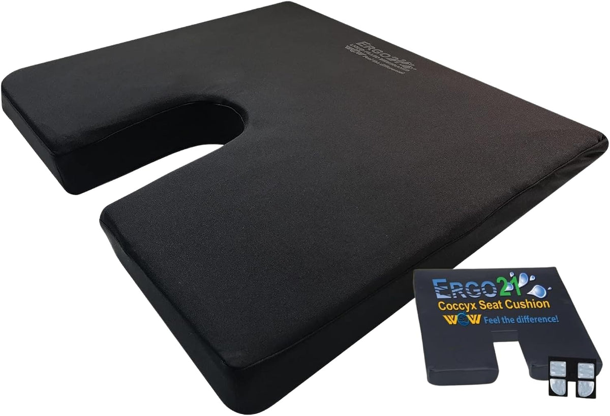 ERGO21 LiquiCell Coccyx Seat Cushion, Aid for Tailbone Pain Relief, Sciatica Pain, Back Support | Donut Like Butt Pillow for Long Hours Sitting at Home/Office Chair (18" W x 17" L x 2" H)