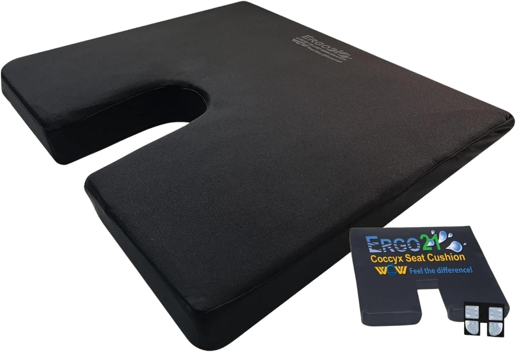 ERGO21 LiquiCell Coccyx Seat Cushion, Aid for Tailbone Pain Relief, Sciatica Pain, Back Support | Donut Like Butt Pillow for Long Hours Sitting at Home/Office Chair (20" W x 18" L x 3.5" H)