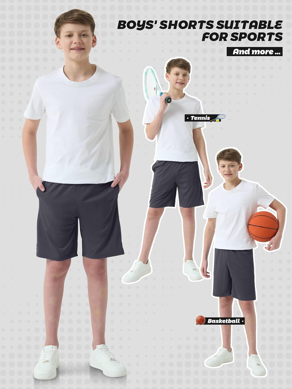 5 Pack Boys Athletic Shorts Basketball Soccer Dry-Fit Shorts with Pockets | Moisture Wicking,Breathable Lightweight Fabric,Sports &Outdoor Wear for Teen Kids Youth, Elastic Waist Pockets