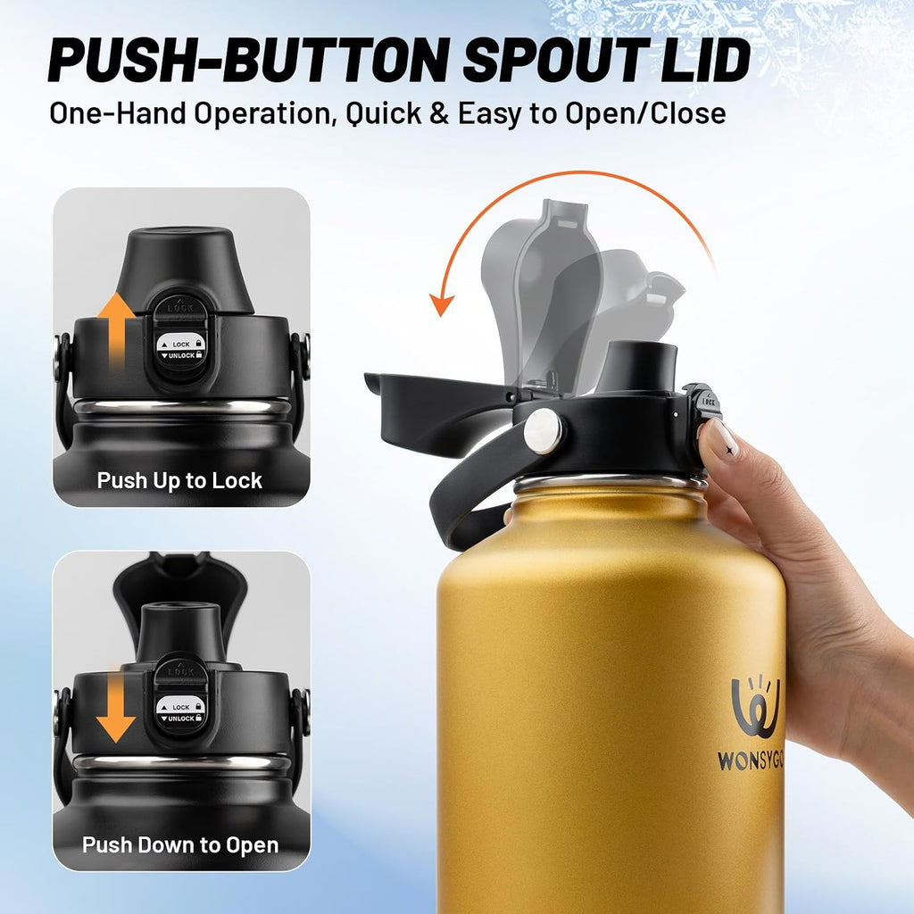 64oz Insulated Water Bottle Leak Proof with Carrier Bag for Sports