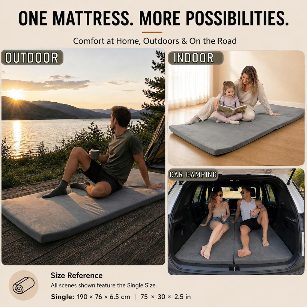 Roll Up Foam Camping Mattress - 30D High-Density Foam Sleeping Pad with Travel Bag - Portable Floor Mat for Tent, Car Camping & Guest Bed