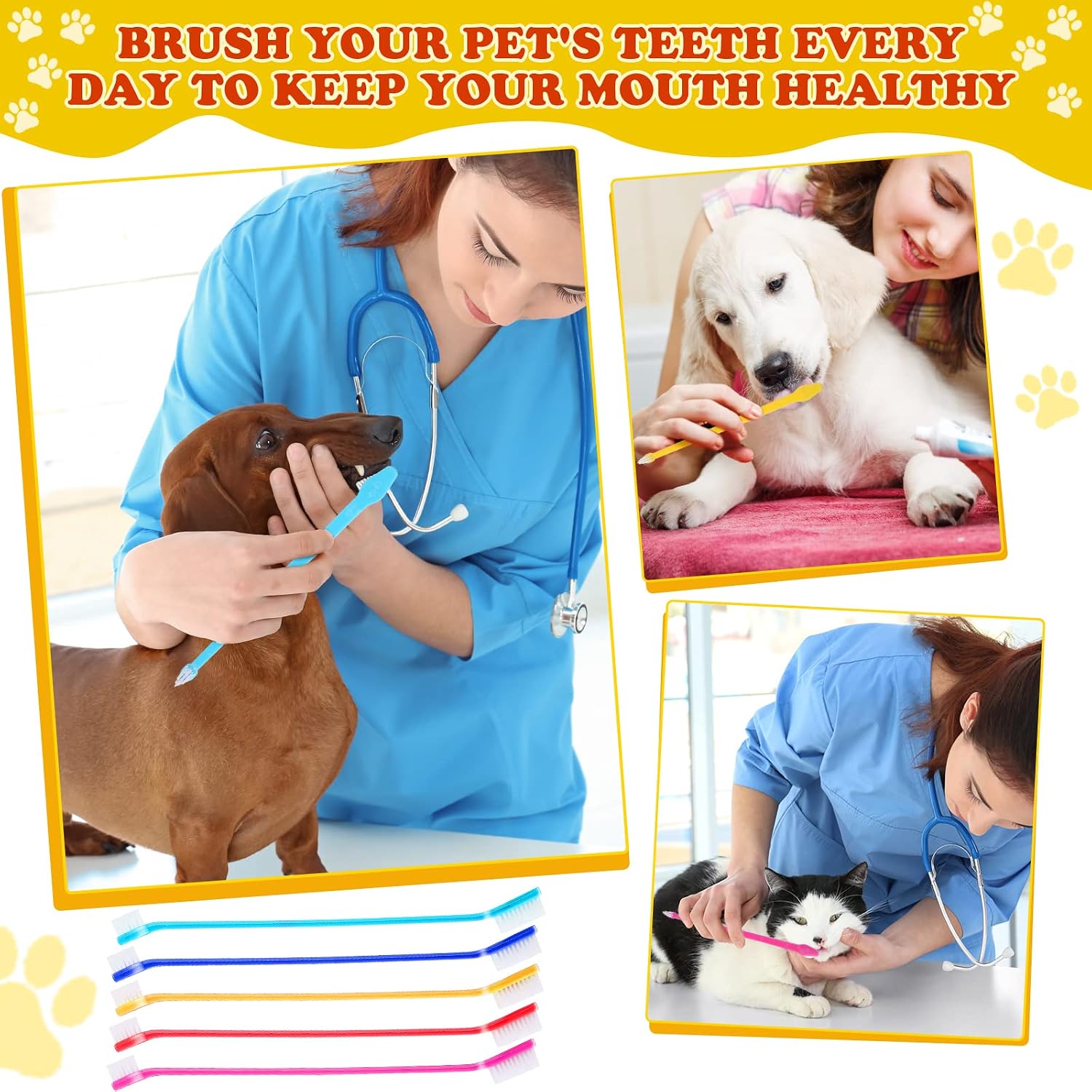 Nuenen 150 Count Dual-Head Dog Toothbrushes, Long Handle Pet Dental Brushes