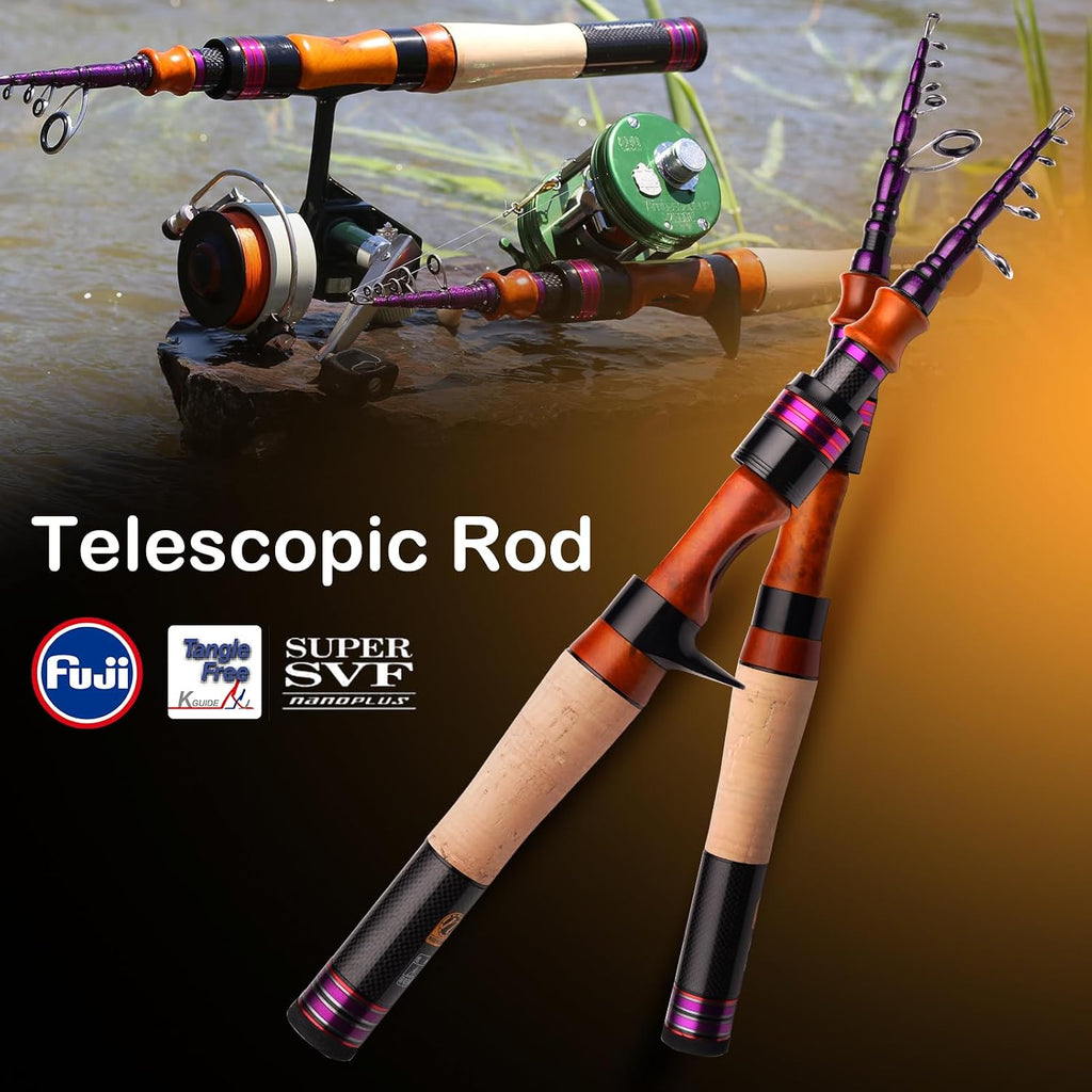PURELURE Telescopic Fishing Rod Spinning & Casting Travel Rod Ultralight 5'