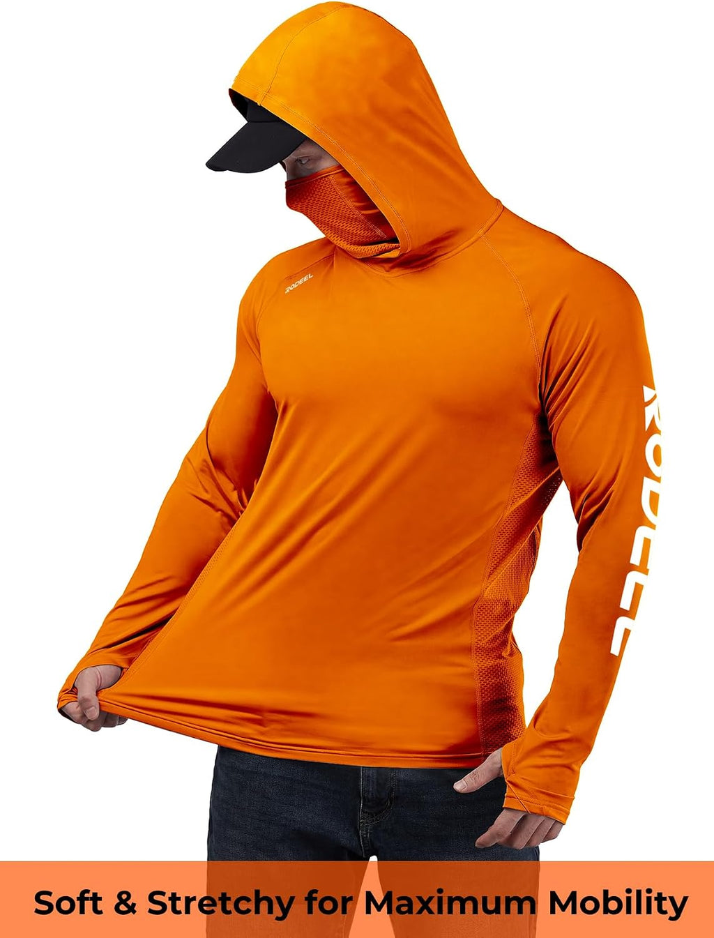 Rodeel UPF 50+ Men’s Long Sleeve Performance Fishing Hiking Shirt with Mask UV Neck Gaiter Hoodie