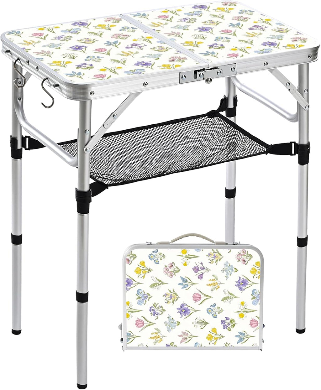 Small Folding Camping Table, 2ft Portable Table, Floral Doodle