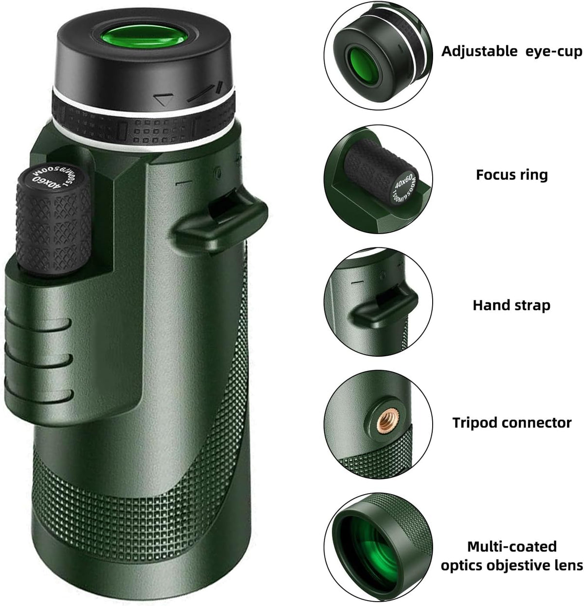 40X60 High Power Monocular Telescope with Tripod & Phone Adapter, HD Low Light Vision for Adults, Perfect for Wildlife Watching, Hiking, Camping and Sporting Events