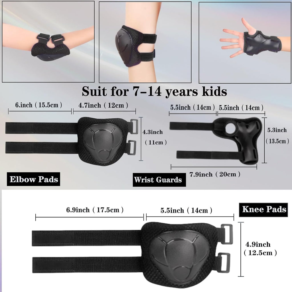 Kids/Youth Knee Pads and Elbow Pads Set for Kids 3-14 Years Boys Girls Protective Gear Set Adjustable Knee Pads, Elbow Pads, Wrist Guards Skateboard Skating Skiing Cycling Biking Running Scooter