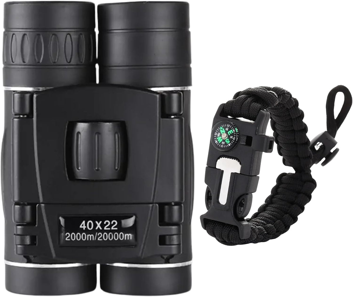Binoculars with Compass 7 in 1 Survival Paracord Bracelet, Fire Starter, Compass, Whistle, Outdoor Ultimate Tactical Gift for Kids, Men, Scouts Gift for Him/Her, Spyglass, Birthday Gift