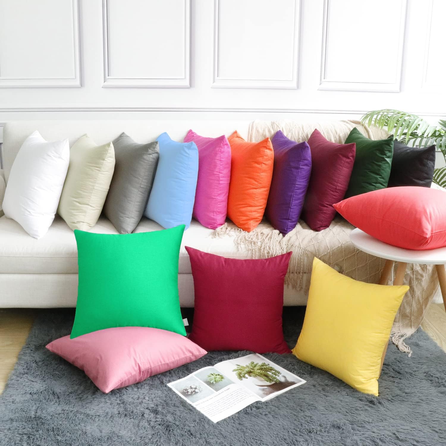 4-Pack 100% Cotton Comfortable Solid Decorative Throw Pillow Case,Thmyo Square Cushion Cover Pillowcase Sublimation Blank Pillow Covers DIY Throw Pillowcase for Sofa(18x18 inch/ 45x45cm,Bright Green)