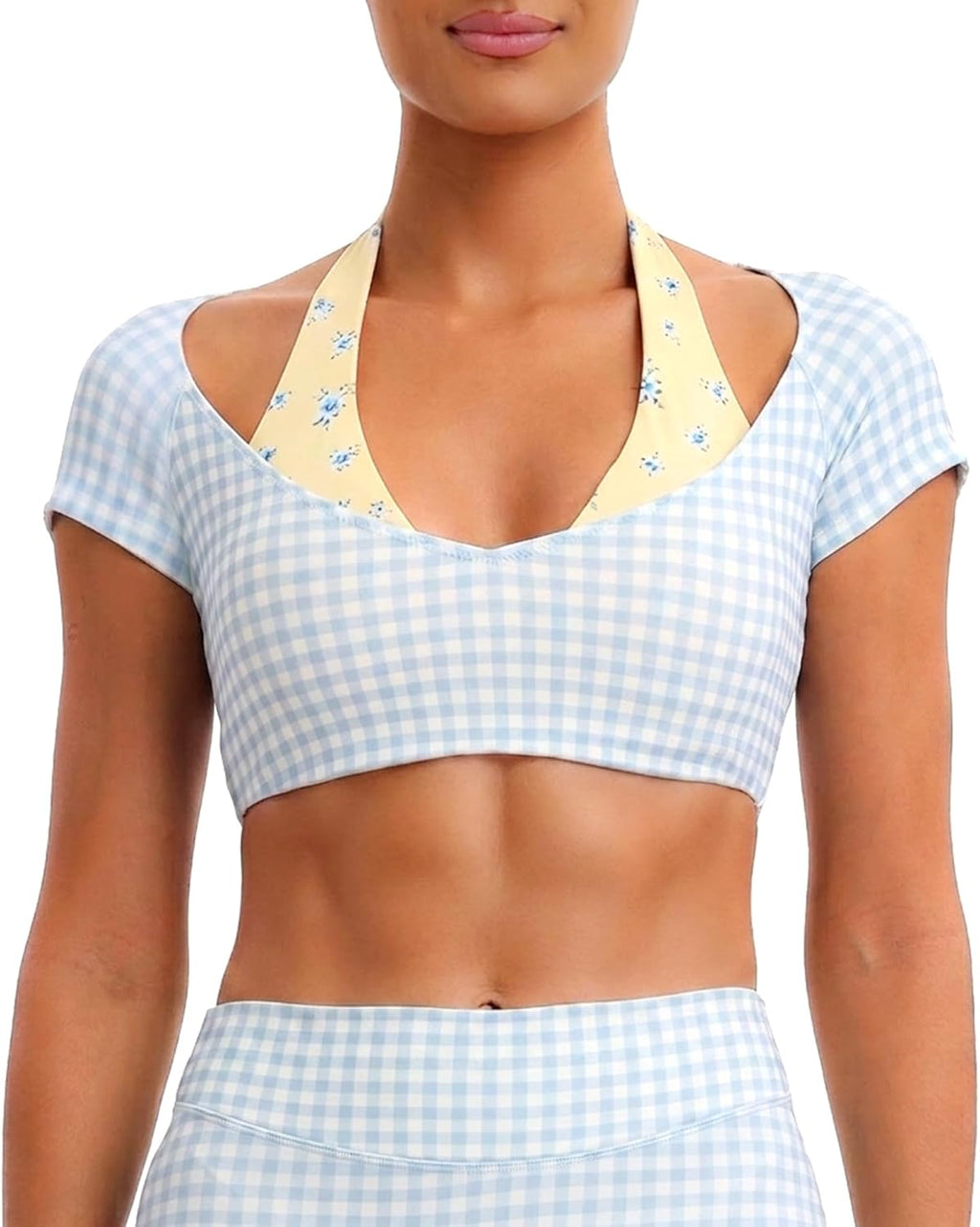 Aoxjox Dual Core Halter Short Sleeve Crop Top