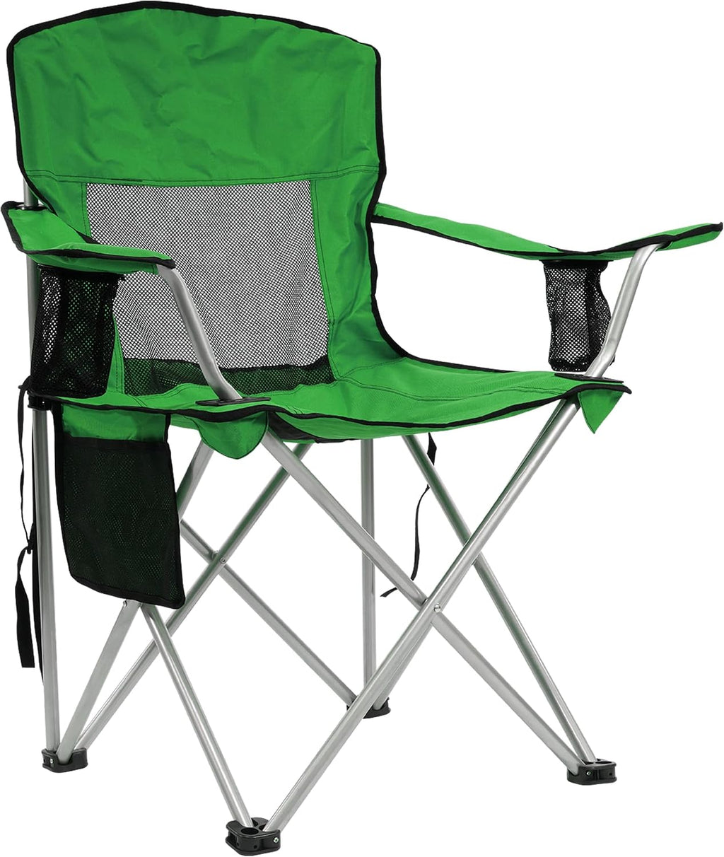 HULKFIT Folding Camping Chairs, Portable Outdoor Beach Lawn Chair for Adults with Carry Bag & Built-in Cup Holder, Casual Foldable Chair for Picnic Fishing Garden,Grass Green