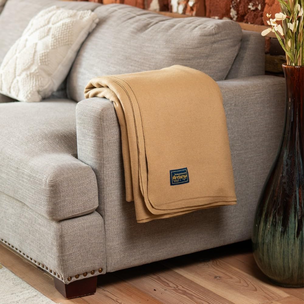 Arcturus Bighorn 100% Virgin Wool Blanket | Heirloom-Quality Wool Bedding for Home & Cabin | Warm, Thick & Durable (Queen Size, Flax)